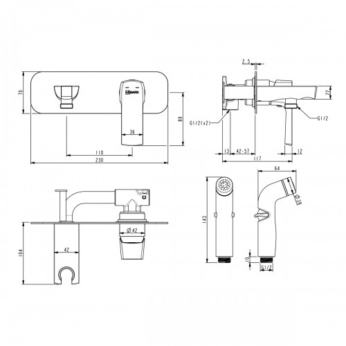 Смеситель с гигиеническим душем встраиваемый "URSUS" (LM7220BL) черный LEMARK 