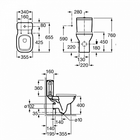 Унитаз-комп ROCA "DEBBA" сид.дюропласт (34299700+34199100+ZRU9302826)