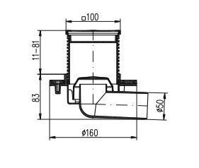Трап  "MCH"  гориз Ду-50\100х100 с фланцем нерж.(411) (8/1)