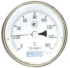 Термометр бим.,  0...160' C, шток 40х8мм (ТБ-063-1, 63мм, кл.точ.2,5) (МЕТЕР) (12002)