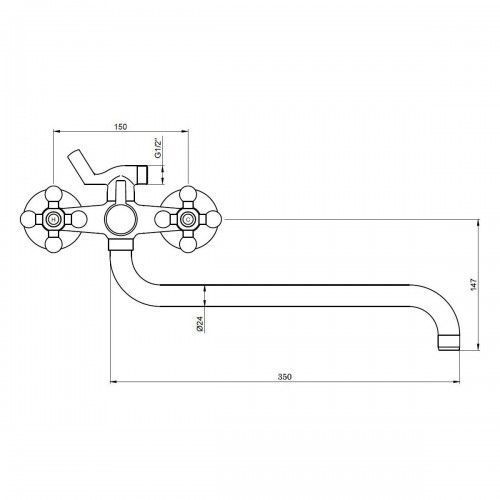 Смес д/ванны Kaiser Carlson Lux крест картр.перекл. (11056К)
