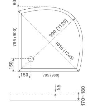 Поддон акриловый 0,8х0,8 BAS Плуто +сифон