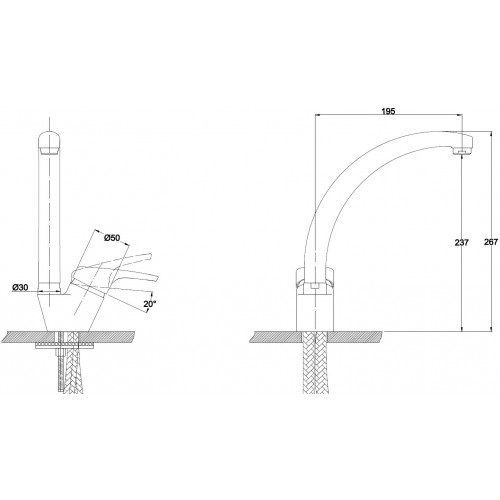 Смес д/кухни Kaiser County ф40 бок.(белый) (55244-4)