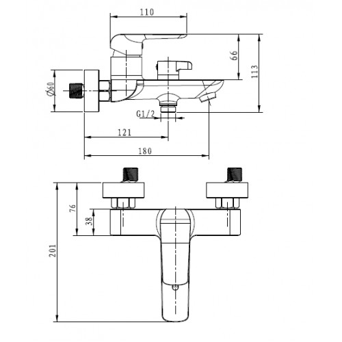 Смес д/ванны к/н Kaiser Glory хром (69022)