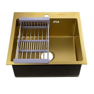 Мойка нерж врезная  FABIA PROFI 50х50 (3,0х0.8 200) ЗОЛОТО с отверстием (сифон+корзина) 50503Z