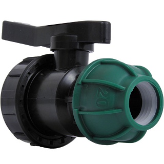 Кран шаровый компрессионный разъёмный ПНД 20*1/2" (вн.рез.) ТПК АКВА (10/60)