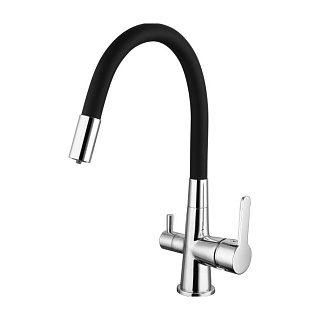 Смеситель д/кухни "AISAI" (AIS-1018) хром под фильтр с гибким изливом черный TOKITO (фитинг под фильтр выписывать дополнительно арт.46553)