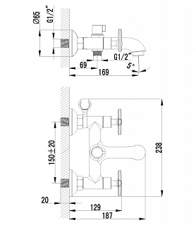 Смеситель д/ванны "PLUS SPIRIT" (1912С) 2вент. короткий излив  дивертор керамич LEMARK 