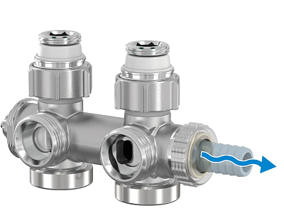 Узел нижнего подключения VARIODESIGN прям./угл., 3/4x3/4", c конус.вст. 3/4х1/2", с термоголовкой и декор. накладкой, цвет черный (F12167) Simplex