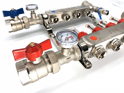 Коллектор с расходомерами 4-вых нерж. с кранами Vieir (VR113-04) (5)