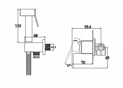 Смес скрытый Kaiser Sonat с гиг. душем черный-матовый (34377-2)