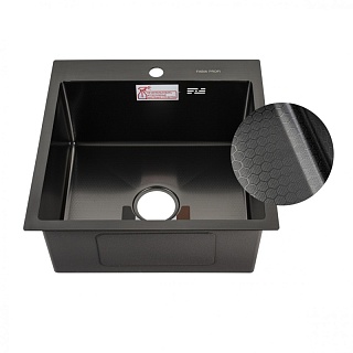 Мойка нерж врезная  FABIA PROFI 50х50 (3,0х1,0 220) ГРАФИТ ДИЗАЙН с отверстием (сифон+корзина+коврик) 505033G