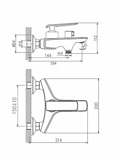 Смеситель д/ванны к/н Haiba HB60548-7 черный/хром