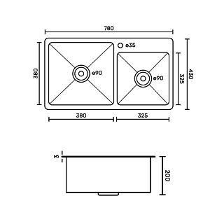 Мойка нерж врезная  FABIA PROFI ДВОЙНАЯ  78х43 (3,0х0.8 200) (сифон+корзина) 78433