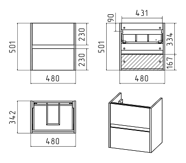 Комплект мебели 50 "Алиса-50" подвесная 2 ящ. белая эмаль MISTY (ум.Алиса,50/Анита,50)