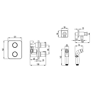 Смеситель с гигиеническим душем встраиваемый "Yeti" (LM7820C) термостатический LEMARK 