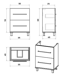 Комплект мебели 60 "Модерн-60" напольная 2 ящ. белая матовая эмаль MISTY (ум.EVVA,60)