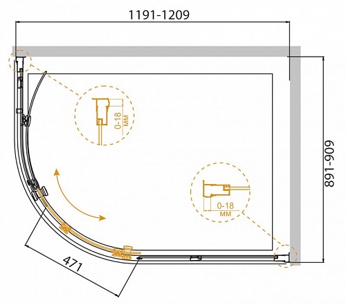 ДУШЕВОЙ УГОЛОК CEZARES PRATICO-RH-1 120/90-P-Cr