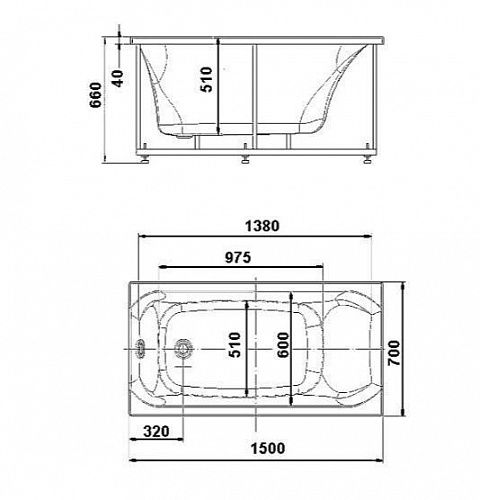 Ванна акриловая Альфа прямоугольная 150х70