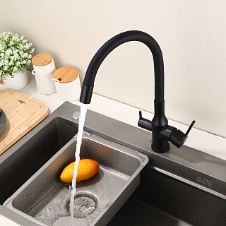 Смеситель д/кухни "AISAI" (AIS-1024BL) нерж, черный под фильтр с гибким изливом  TOKITO (фитинг под фильтр выписывать дополнительно арт.46553)