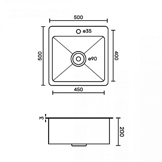 Мойка нерж врезная  FABIA PROFI 50х50 (3,0х1,0 220) ГРАФИТ ДИЗАЙН с отверстием (сифон+корзина+коврик) 505033G