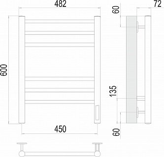 Полотенцесушитель "Аврора" 450х600 П6 КС электро черный матовый (RAL 9005)  TERMINUS 
