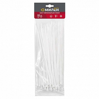 CLM3620W Нейлоновые хомуты для стяжки Милен, белые, 3,6*200 мм, 100 шт/100