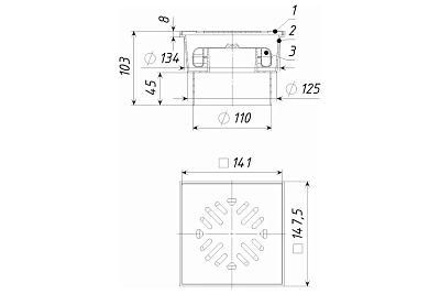 Трап ТП-104Р Ду100 верт. решетка сталь, гидро, сухой, механ затвор. 1.5 т.