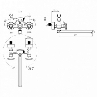 Смес д/ванны Kaiser Trio 3-х листн. длин. кер.излив (57055)