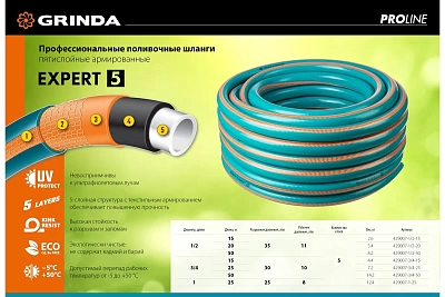 Шланг полив. Grinda EXPERT 5-х слойн., 30атм, армир. PROLine 3/4" - 25 м /бухта (429007-3/4-25)