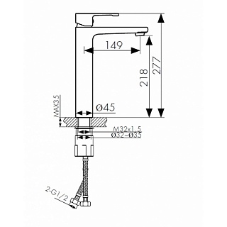 Смес д/раковины Kaiser Elite ф35 тюльпан высокий хром, черный (01111-2)