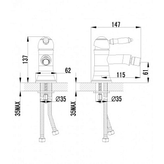 Смеситель д/биде "VILLA" (LM4808B) 35мм.бронза с донным клапаном LEMARK  