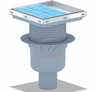 Трап верт Ду 50 регулируемый с нержавеющей решеткой 150*150 сухой под плитку ТQ5912