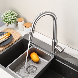 Смеситель д/кухни "AISAI" (AIS-1025SS) нерж, с вытяжным  изливом  TOKITO 