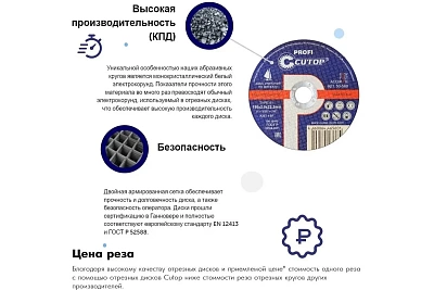 Круг отрезной 128х1,0х22,2  по металлу, нержавеющей стали Cutop Profi T41-128 ( Ресурс в несколько раз больше чем у Луги!) 50-937