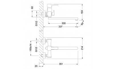 Смеситель д/ванны "Evitta" (LM0551C) 35 мм длинный излив 350 мм LEMARK 