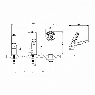 Смеситель на борт ванны на 3 отверстия с керамическим дивертором Torr, IDDIS, TORSB30i07