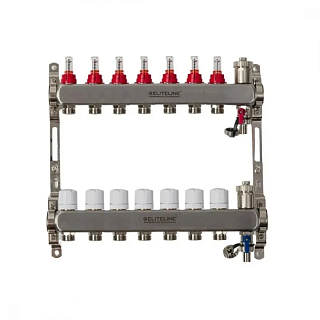 Коллектор с расходомерами 7-вых нерж. БЕЗ кранов  (расход., дрен.кран, воздухоотв.) ELITELINE (KMV-003-7)