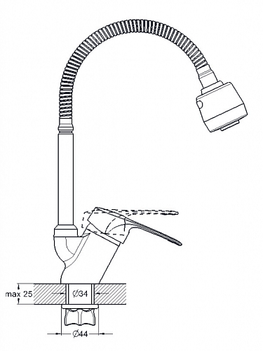 Смеситель д/кухни Solone (KAD4-B043)  бок. гибкий излив гайка