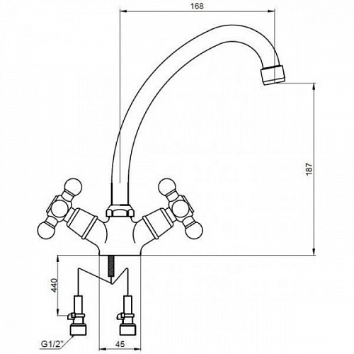 Смес д/кухни Kaiser Carlson Lux крест керамика 11062