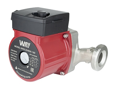 Насос цирк. WRS 15/40-130 N (нерж.) DN15, PN10, Qmax=2,3м3/ч, Hmax=4м, Tmax=110°С, 220В, 93Вт, 3-скор., с гайками (17109983) Wellmix