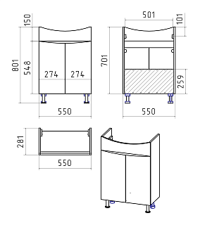 Комплект мебели 60 "Смайл-60" напольная 2 дв. MISTY (ум.Соната Экокерама,60-0112)