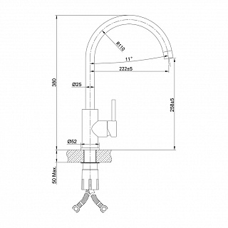 Смес. д/кухни  Kitchen K05STJ0i05 нержав. (5030)