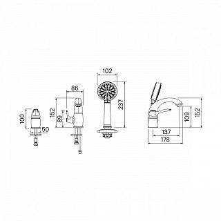 Смеситель на борт ванны на 3 отверстия с керамическим дивертором, хром, Oldie, IDDIS, OLDSB30i07