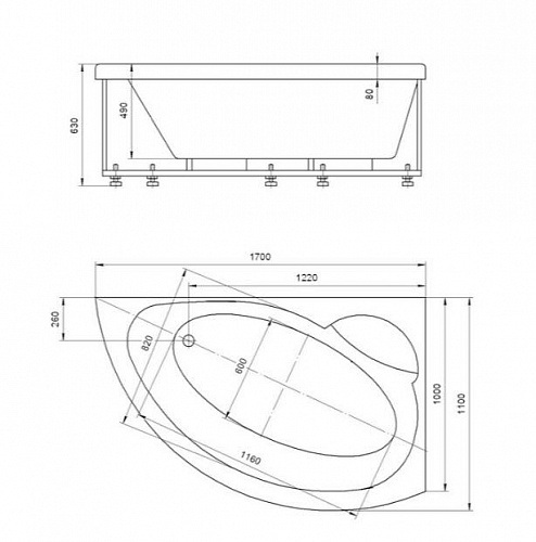 Ванна акриловая Аякс 2 170х110 правая