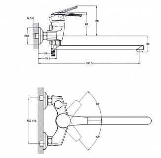 Смеситель д/ванны Solone (SIT7-A182) встр.перекл.+ ДЛИННЫЙ ИЗЛИВ