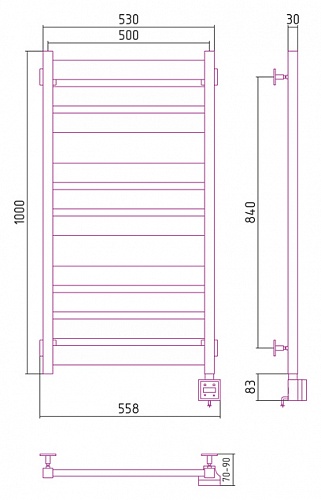 Полотенцесушитель Сунержа РЭБ Центурион 1000х500 электрический/скрытое подключение/правый