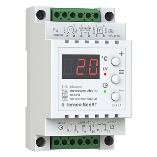 Терморегулятор Terneo BeeRT, на DIN-рейку, для эл.котла, датчик L=4метра, 5...+85°C, AC230V, 2x16A