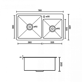 Мойка нерж врезная  FABIA PROFI ДВОЙНАЯ  78х43 (3,0х0.8 200) ГРАФИТ (сифон+корзина) 78433G