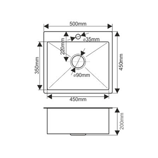 Мойка нерж врезная  MELANA 50х45 (3,0х200) сатин ProfLine (H5045/R5045H)
